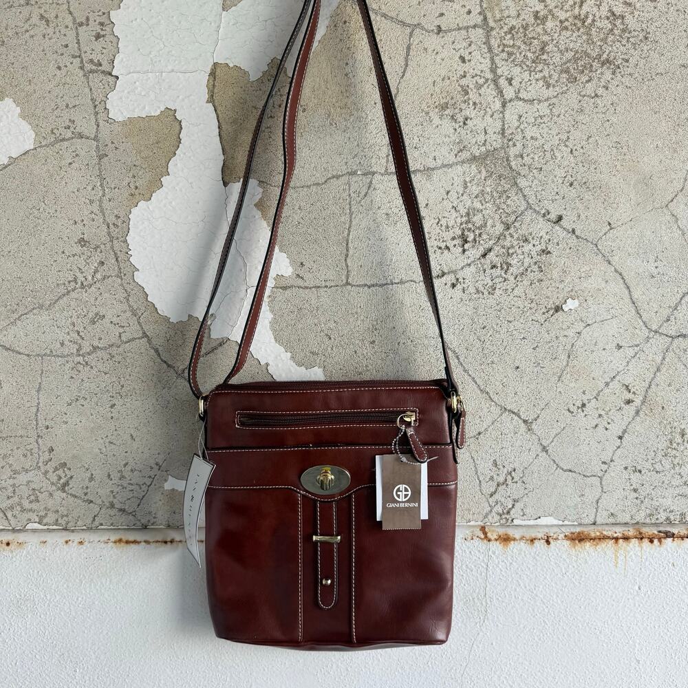 Giani Bernini Crossbody Turn Lock Bag Glazed Tobacco Brown Everyday Quiet Luxury